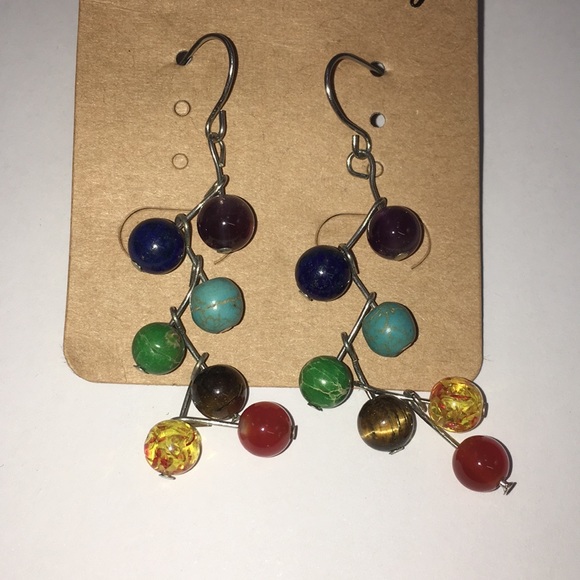 New Rainbow Chakra Dangle Bead Earrings - Picture 5 of 5